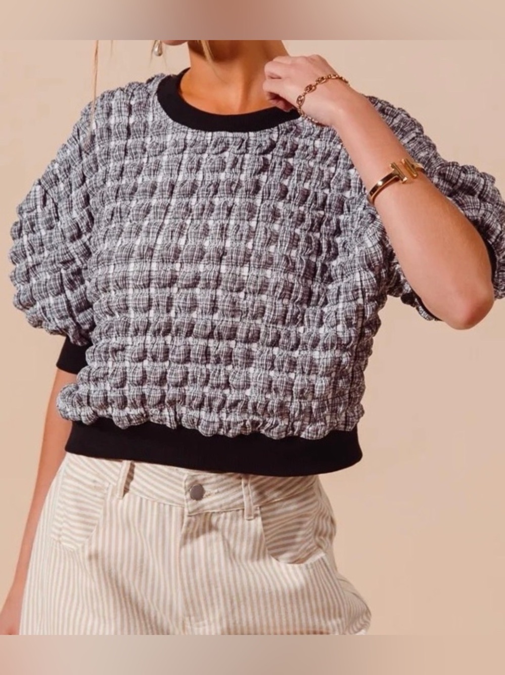 Maeve Anthropologie Bubble Knit Cropped Sweater Sz M Textured Monochrome EUC